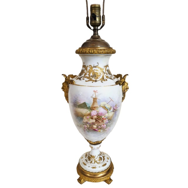 Antique White & Gilt Bronze Sevres Porcelain Urn Vase Lamp Angels For Sale In New York - Image 6 of 18