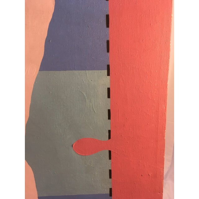 This 60's abstract painting is an oil on canvas done in a fun mix of vibrant pastels. A statement piece!