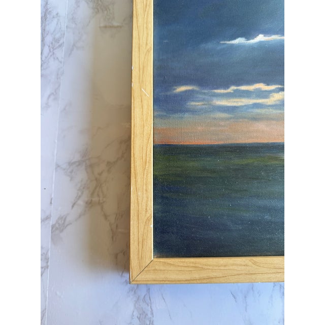 Signed C. Stein Seascape Oil Painting – Atmospheric Coastal Sunset For Sale - Image 4 of 11