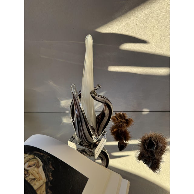 Smoky Amethyst Sommerso Murano Glass Sculpture with White Ribbon, Italy, 1970s For Sale - Image 13 of 15