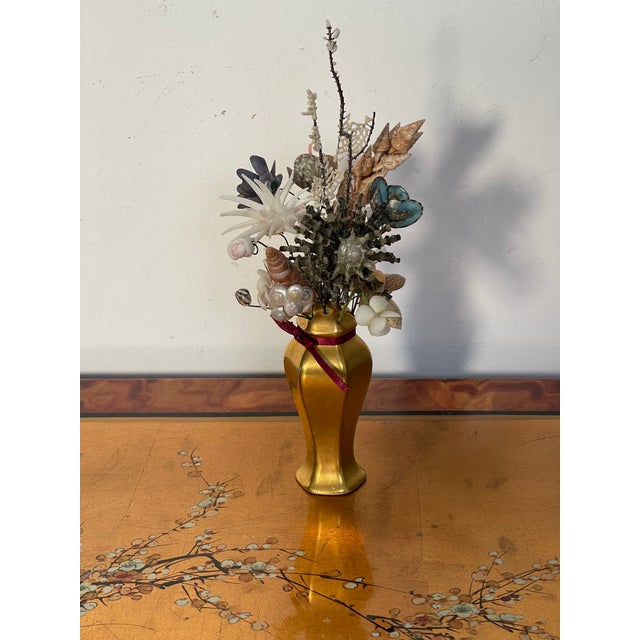 1970s Sea Shell Floral Arrangement in Gold Vase For Sale In Miami - Image 6 of 6
