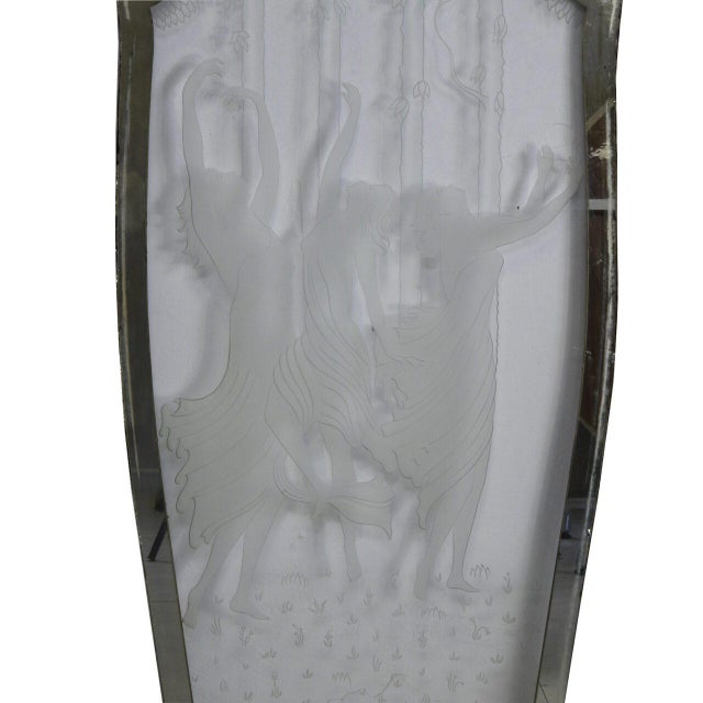 Art Deco Mirror Panel in Frosted Etched Glass with Dancing Figures and Mirrored Frame, Italy, 1930s-1940s For Sale - Image 4 of 10