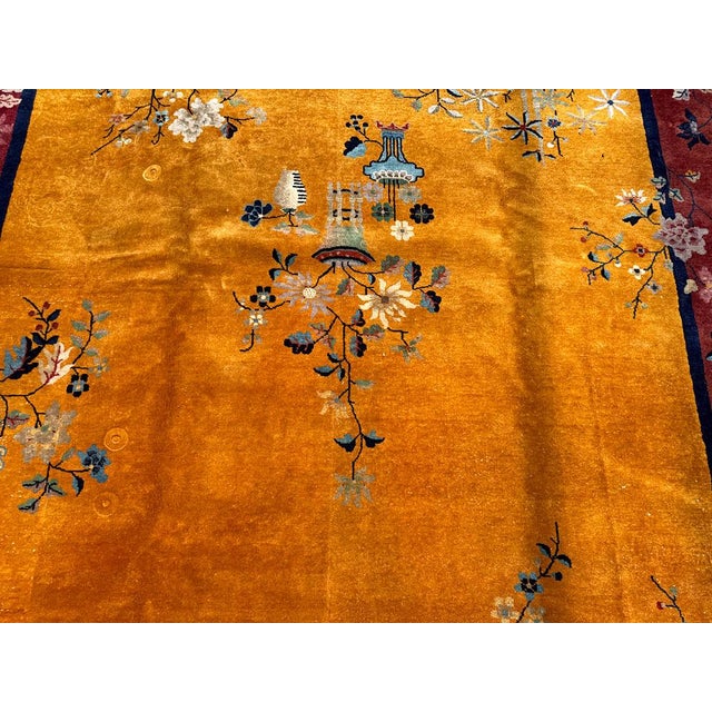 Art Deco A Stunning Antique Gold Ground Chinese Art Deco Rug Circa 1920 For Sale - Image 3 of 8