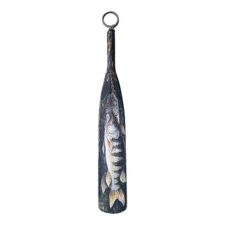 Signed Nature Morte Fresh Caught Fish Still Life on Antique Wooden Oar For Sale