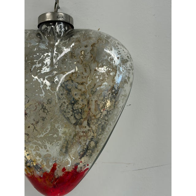 Large Mercury Glass Sacred Heart Ornament / Ex-Voto Style Heart For Sale - Image 4 of 7