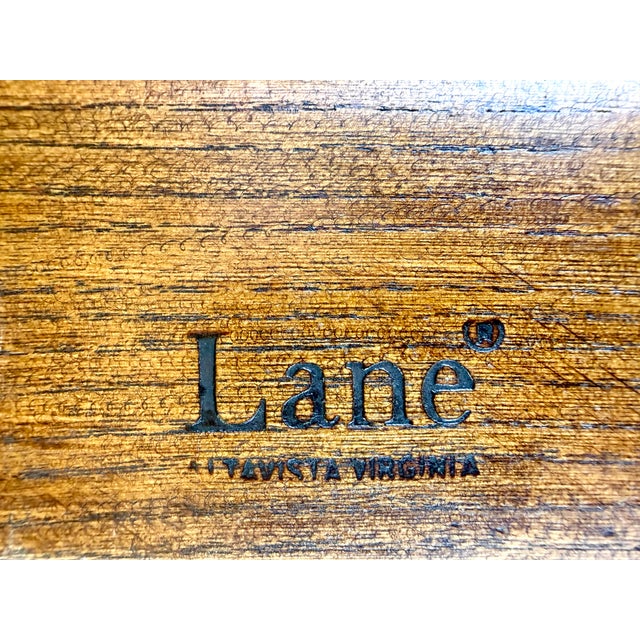 Vintage Lane Silhouette Mid-Century Modern Walnut Side Tables, Pair – Sculptural X-Stretcher Base With Inset Glass Tops For Sale - Image 12 of 12