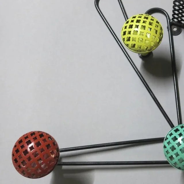 Mid-Century French Metal Wall Coat Rack by Mathieu Matégot, 1950s, in Very Good conditions. Designed 1950 to 1959