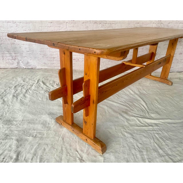 Danish Rustic Pine Dining Trestle Table, 19th Century For Sale - Image 10 of 11