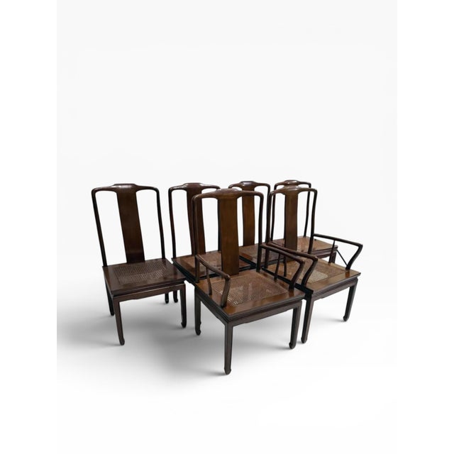 Set of 6 Henredon Hollywood Regency Chinoiserie Mahogany & Cane Dining Chairs, Circa 1970s For Sale - Image 13 of 16