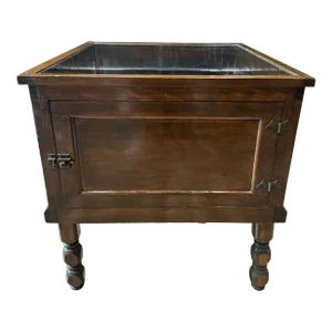 Antique Century Wood and Glass Display Cabinet Case Table