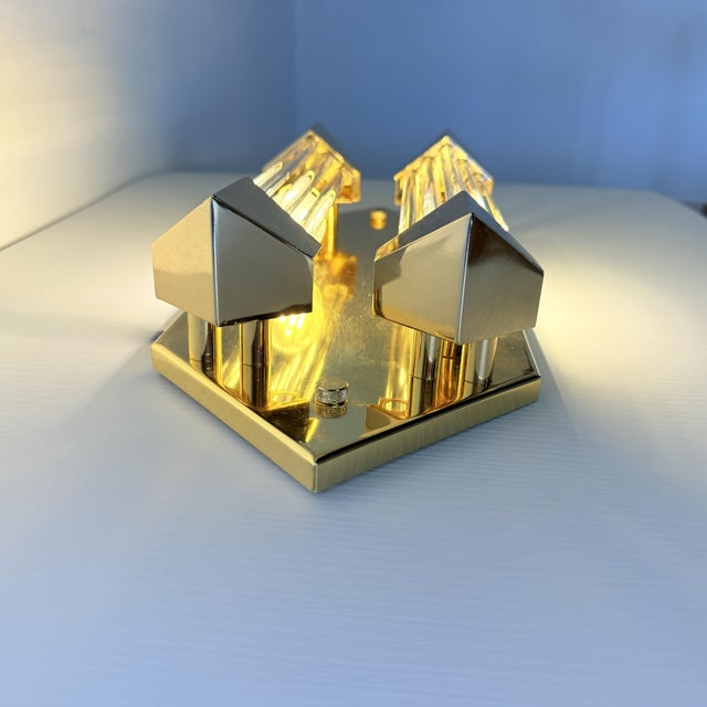 1980s Wall Lamp in Gold with Crystal Cylinders from Honsel, 1980s For Sale - Image 5 of 10