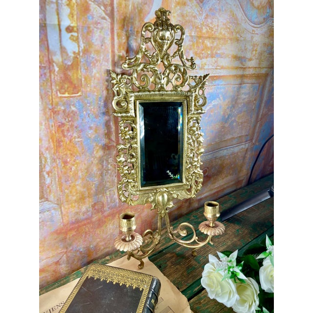 Metal Napoleon III Double Wall Sconces with Beveled Mirrors in Gilt Bronze, Set of 2 For Sale - Image 7 of 15