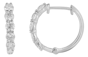 10K White Gold Round Diamond Designer Hoop Earring 7/8 Cttw, A Pair