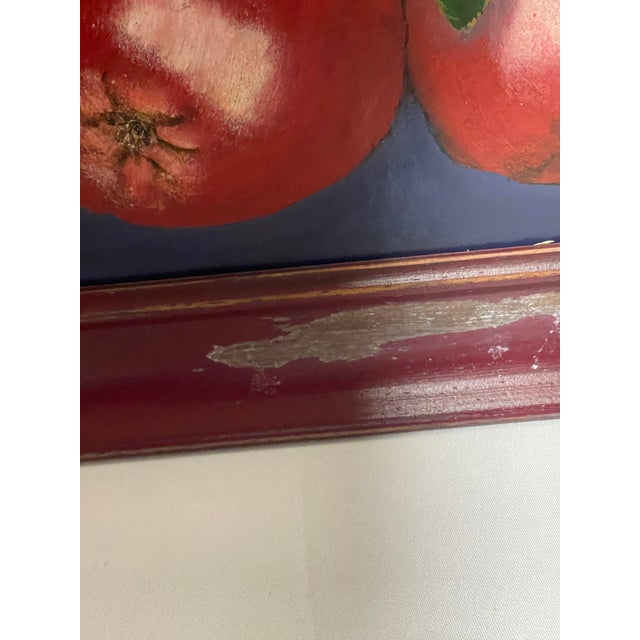 Mid 20th Century Rustic Apple Harvest Painting in Heavily Distressed Red Wood Frame For Sale - Image 9 of 11