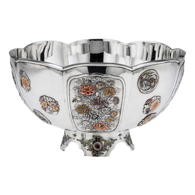 Antique Japanese Meiji Silver and Enamel Bowl, 1900s For Sale