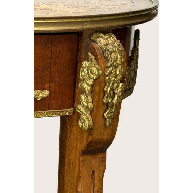 Pair Louis XV Revival Marquetry Salon Tables With Porcelain Plaques, C. 1900 For Sale - Image 14 of 18