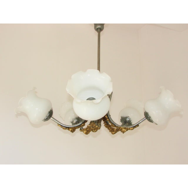 1950s Vintage Art Nouveau Style 5-Light Chandelier, 1950s For Sale - Image 5 of 7