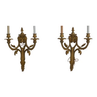 1940s Bronze French Louis XV Lighted Wall Sconces - a Pair For Sale