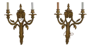 1940s Bronze French Louis XV Lighted Wall Sconces - a Pair