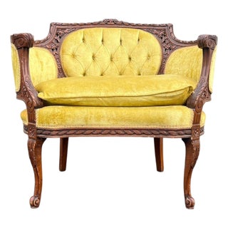 Victorian Tufted Velvet Parlor Chair For Sale