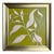 Original Framed Botanical Leaf Painting, Chartreuse Green Cream Wall Art, Oil on Canvas in Gold Frame, 14x14 Minimalist Boho Home Decor For Sale