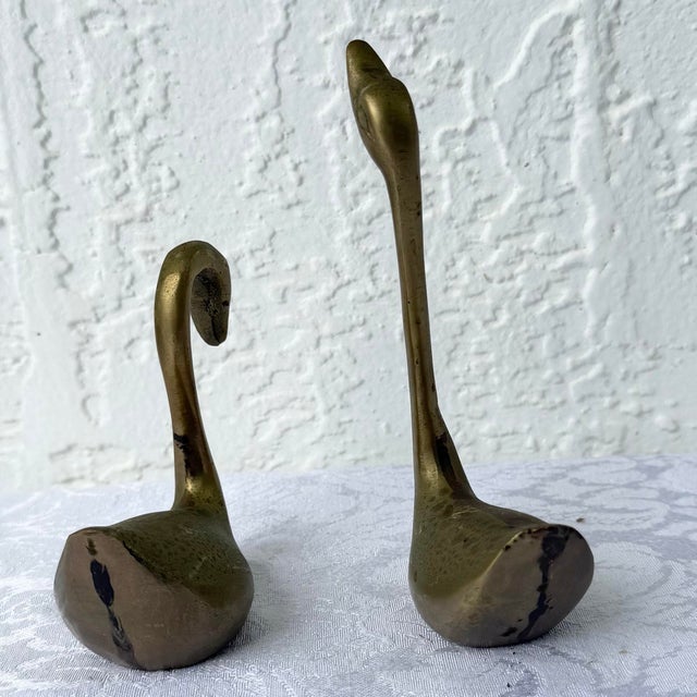 Mid 20th Century Vintage Art Deco Brass Swan Sculptures For Sale - Image 5 of 6