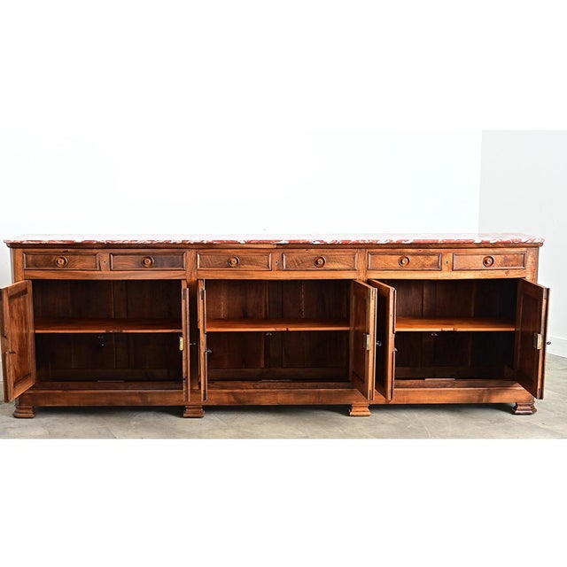 French French 19th Century Louis Philippe Walnut Enfilade with Red Marble Top For Sale - Image 3 of 16