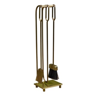 Curved Handle Brass Fireplace Tool Set For Sale
