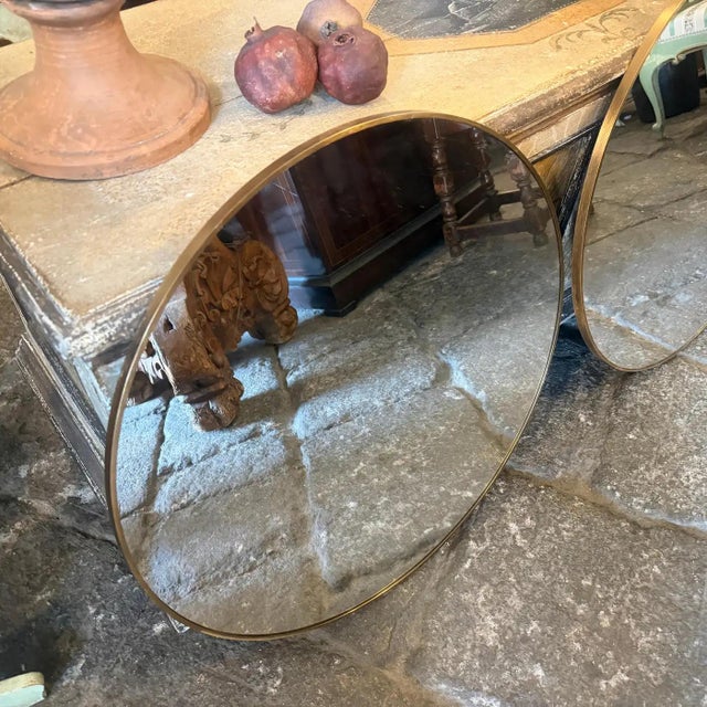 Gio Ponti Two 1980s Gio Ponti Style Mid-Century Modern Gilt Metal Round Wall Mirrors For Sale - Image 4 of 12
