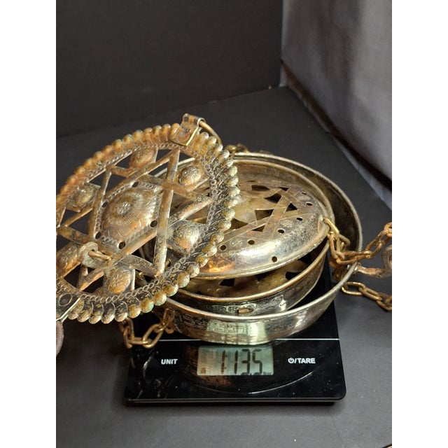 Late 19th Century Judaica Silver Plated Bronze Ner Tamid Synagogue Memorial Hanging Lamp Frame Eternal Light For Sale - Image 18 of 18