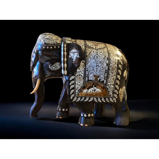 Large Indian Wood Carved Elephant, 1900s For Sale - Image 18 of 18