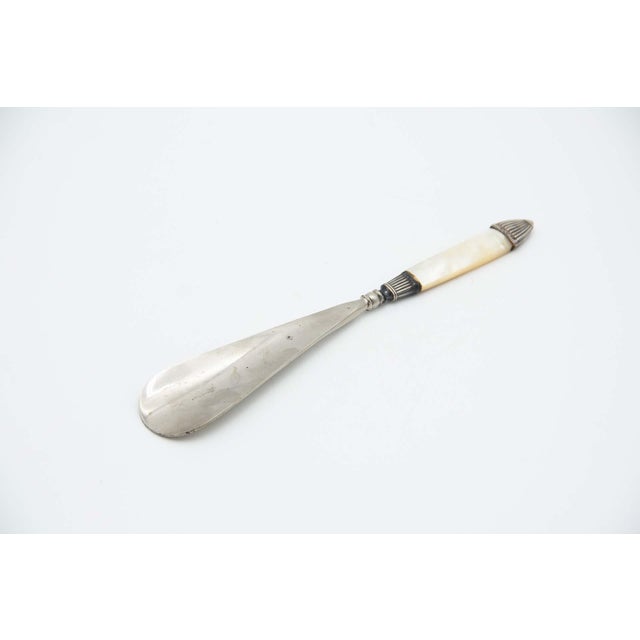 Metal Shoehorn with Silver Applications For Sale - Image 3 of 3