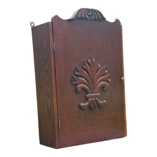 Vintage Wooden Hanging Wall /Cupboard/Cabinet With Hand Carved Medallion & Crown For Sale