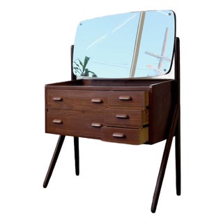 1960's Danish Modern Teak Compact Vanity & Mirror For Sale