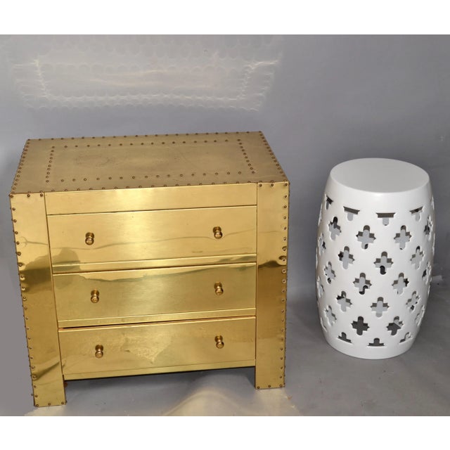 Hollywood Regency 1970s Hollywood Regency Indoor Outdoor White Steel Carved Drum Garden Stool For Sale - Image 3 of 12