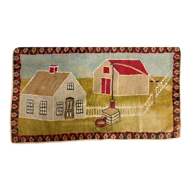 Mid 19th Century Pictorial Hooked Rug ("Cape House"), AmericanRrom the Collection of the Kennedy Family and Originally Bought at Auction For Sale