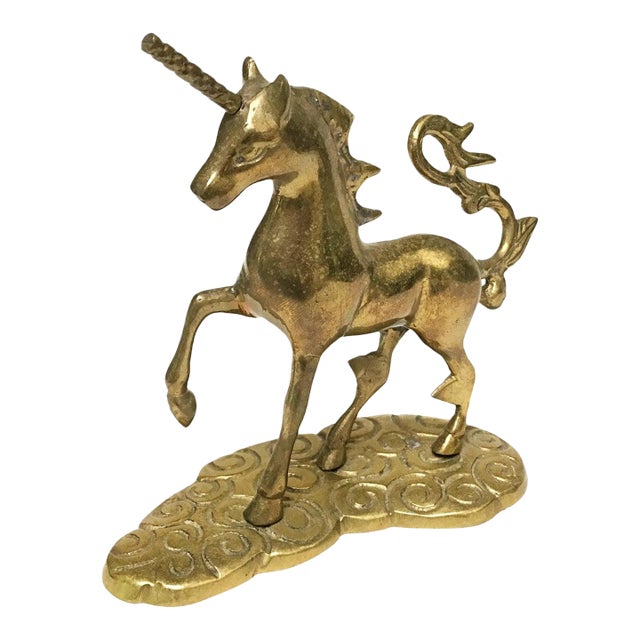 Late 20th Century Solid Brass Unicorn Figurine on Base For Sale