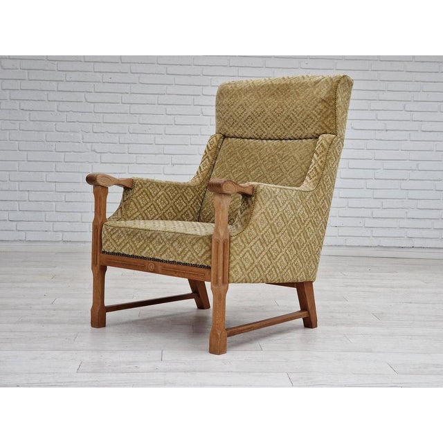 Vintage Danish Highback Armchair in Fabric and Oak, 1960s For Sale - Image 10 of 18