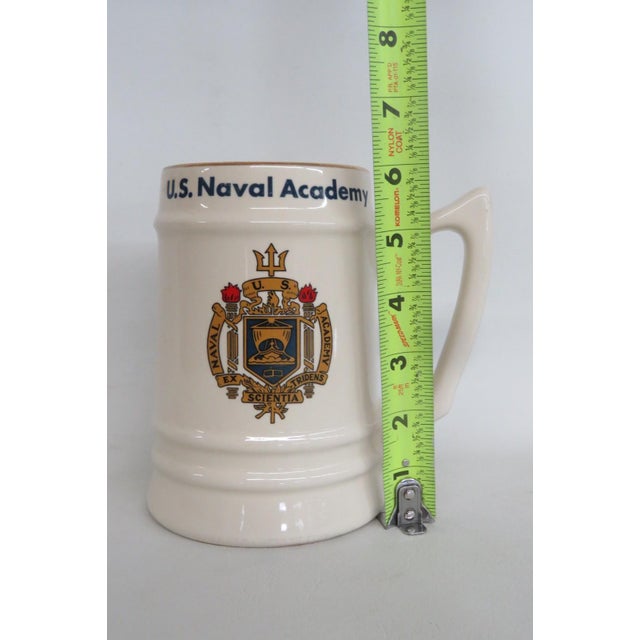 Cream Us Naval Academy Ceramic Beer Stein Large Mug With Gold Rim Made in Usa 4827b For Sale - Image 8 of 13