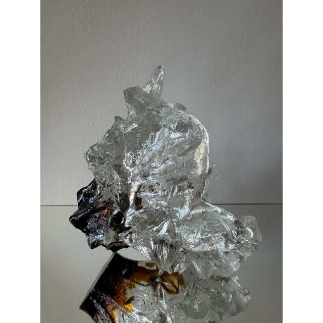 Amber and Clear Ice Glass Vase with Torn Crown Rim by Pertti Santalahti for Humppila, Finland, 1970s For Sale - Image 4 of 15