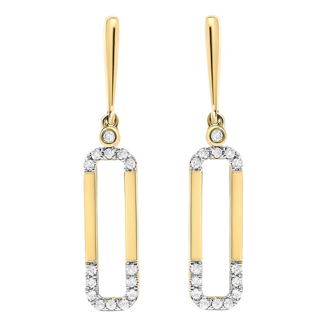 14K Yellow Gold 1/5 Cttw Diamond Paper Clip Dangle Earrings For Sale