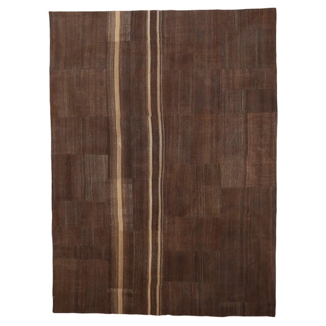 Textile Mid 20th Century Brown Vintage Large Kilim Rug For Sale - Image 7 of 7