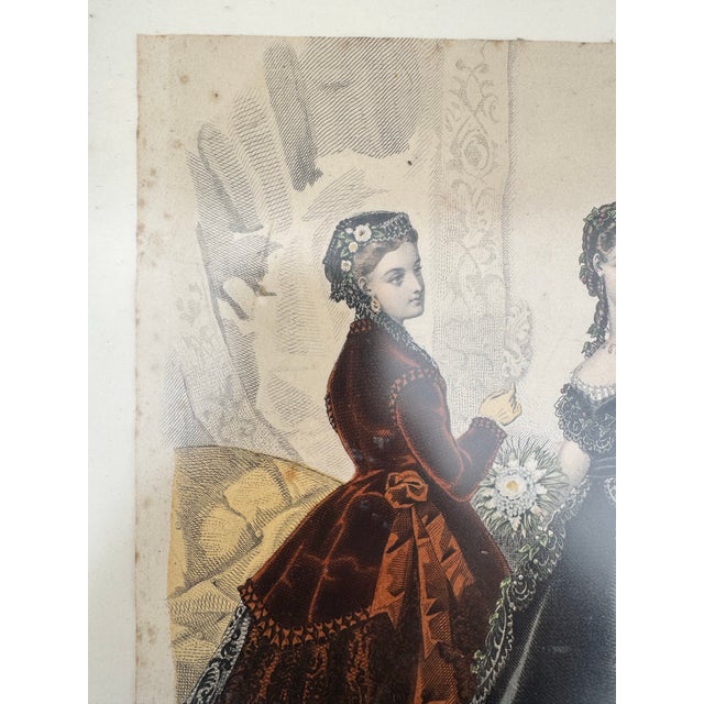 French 1869 Hand-Colored French Fashion Plate From La Mode Illustrée, Framed For Sale - Image 3 of 11
