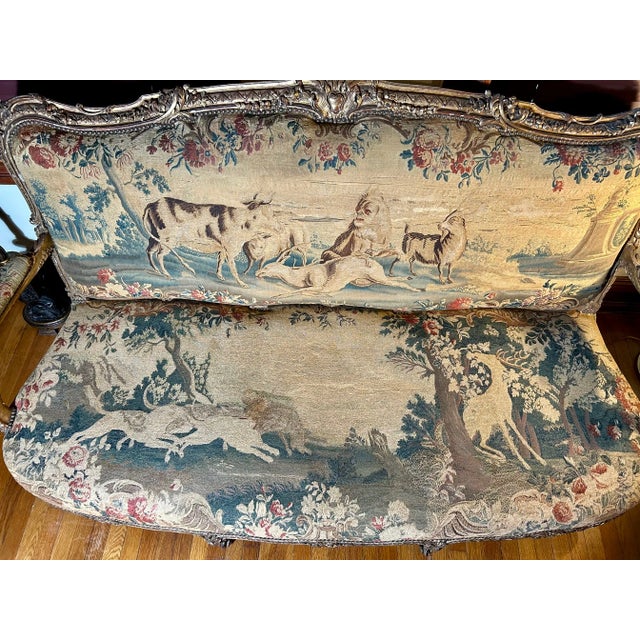 Louis XV Style Giltwood Canape Upholstered in 18th Century Beauvais Tapestry, Manner of Jean-Baptiste Tilliard For Sale - Image 4 of 13