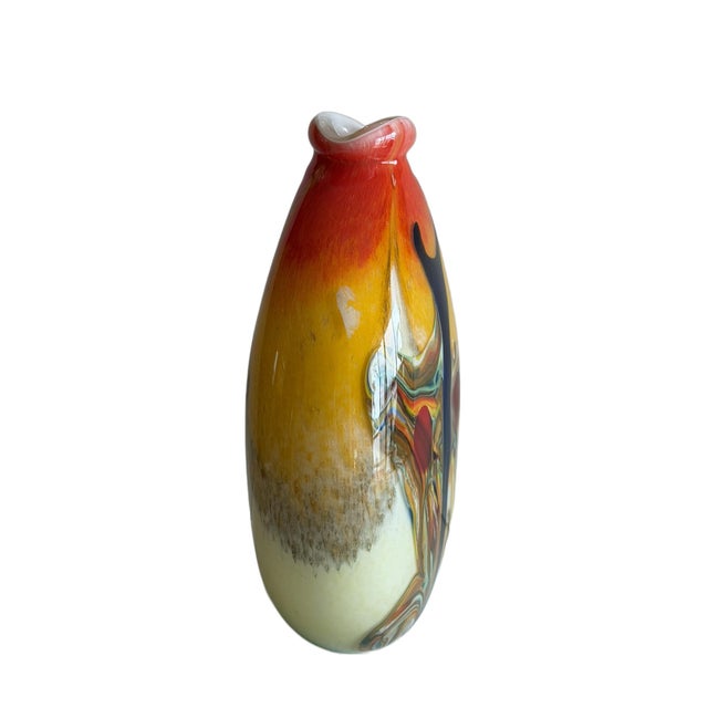 Hand-Blown Art Glass Vase With Multicolored Swirl Design For Sale In Chicago - Image 6 of 16