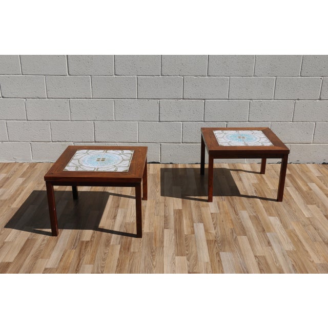Mid-Century Modern Pair of 1970s Danish Modern Rosewood Tile Top Side Tables For Sale - Image 3 of 18