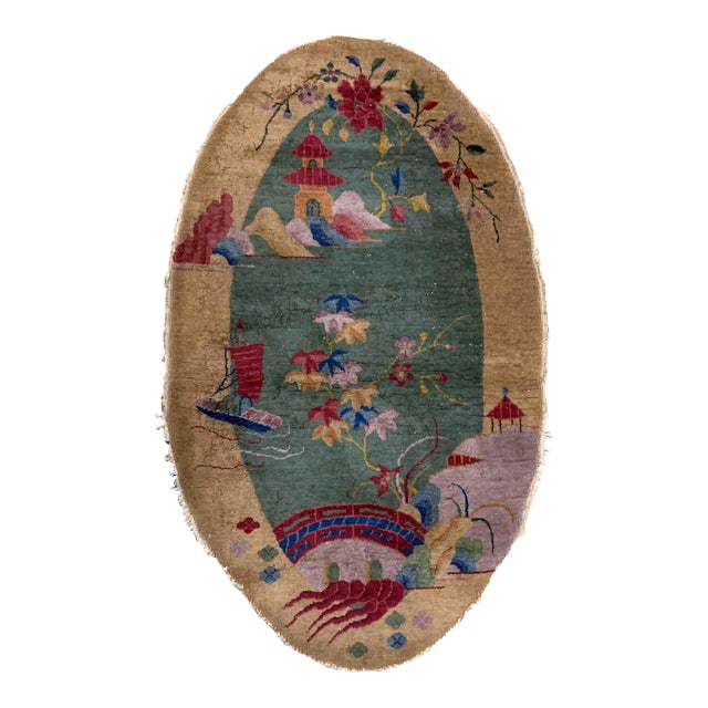 1920s Antique Handmade Art Deco Chinese Rug For Sale
