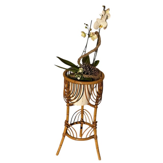 French Rattan Flower Holder, 1960s For Sale - Image 6 of 12