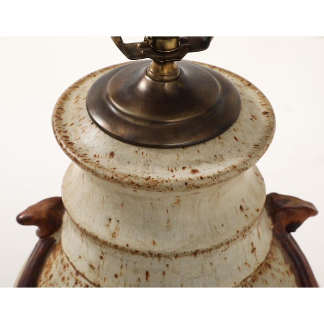 Tan 1960's Signed Studio Made Pottery Table Lamp For Sale - Image 8 of 12