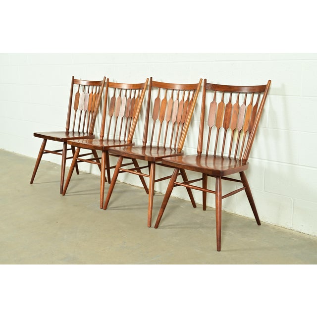 Mid-Century Modern Kipp Stewart for Drexel Declaration Sculpted Walnut Dining Chairs, Set of Four For Sale - Image 3 of 12